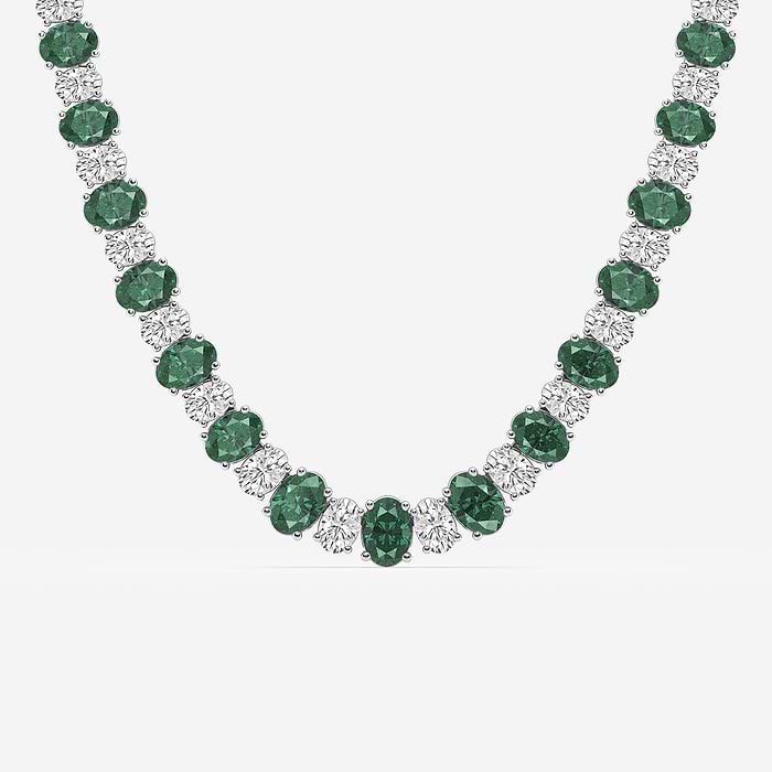 Oval Cut Created Emerald Graduated Fashion Necklace